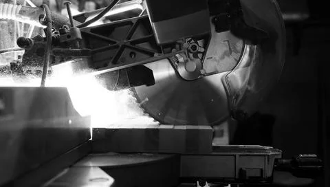 Workshop with tools and electric saws in the process Stock Photos