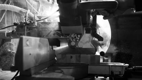 Workshop with tools and electric saws in the process Stock Photos