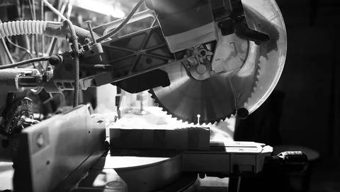 Workshop with tools and electric saws in the process Stock Photos