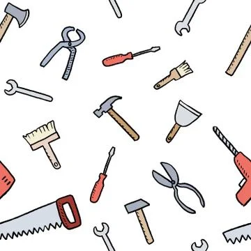 Workshop tools background - seamless texture. DIY and woodworking tools vecto Stock Illustration