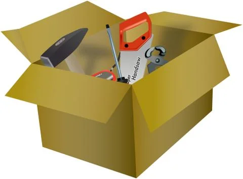 Workshop tools in the cardboard box Stock Illustration