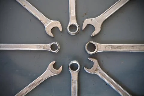 Workshop tools circle of wrench Stock Photos