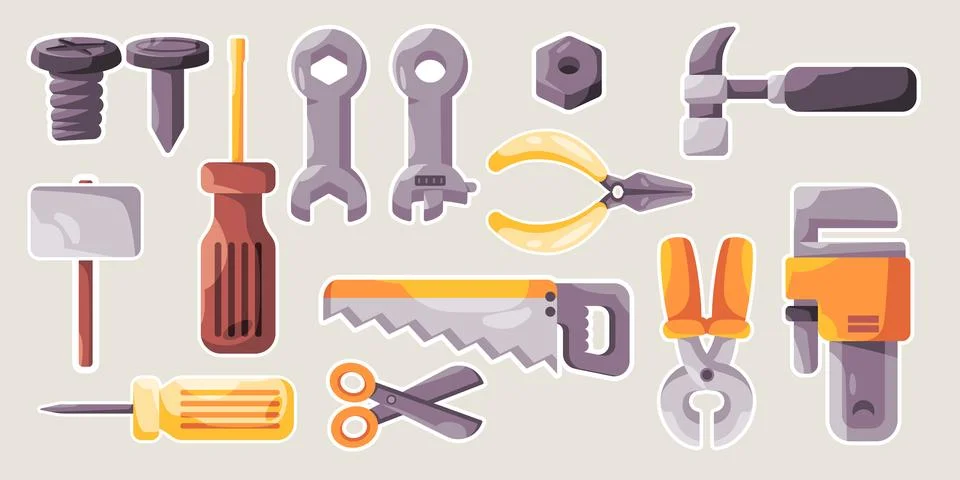 Workshop tools mechanic hardware handy maintenance object set collection dr.. Stock Illustration