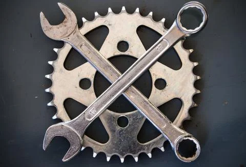 Workshop tools wrench cross Stock Photos