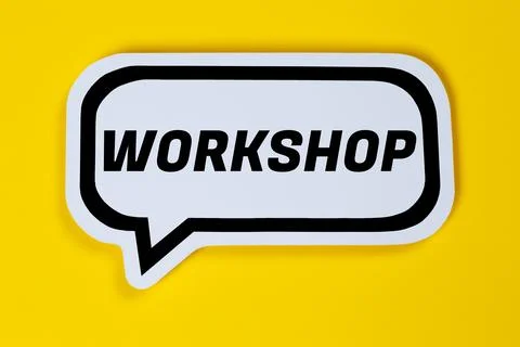 Workshop training learning teaching seminar education in a speech bubble bu.. Stock Photos