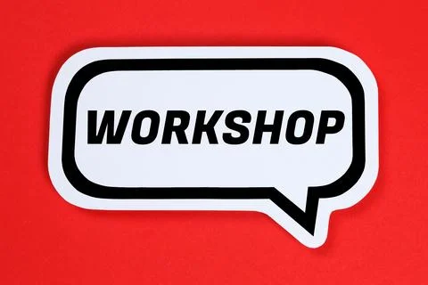 Workshop training learning teaching seminar education in a speech bubble bu.. Stock-Fotos