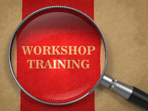 Workshop Training. Magnifying Glass on Old Paper. Stock Illustration