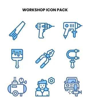 Workshop Two Colour Bundle Icons Pack Stock Illustration