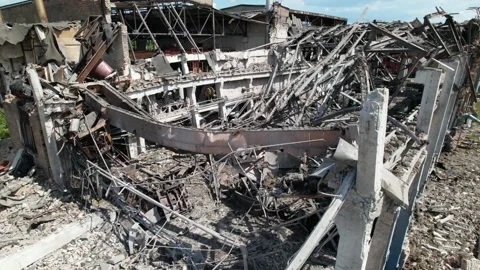 A workshop of a Ukrainian factory destroyed by a Russian missile Stock Footage 250083504
