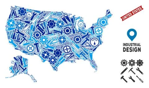 Workshop USA With Alaska Map Collage Stock Illustration