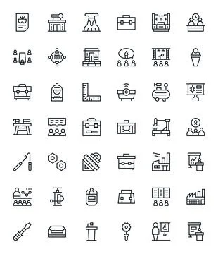 Workshop Vector Icon Arsenal with 42 128x128 Regular Line Display Perfect d.. Stock Illustration