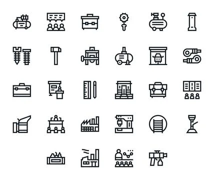 Workshop Vector Icon Toolkit featuring 28 Editable 64x64 Bold Line elements Stock Illustration