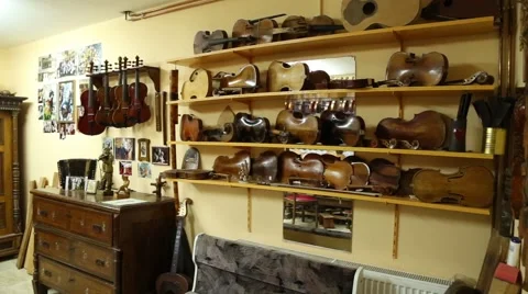 Workshop for violins, pan left Stock-Footage 47747520