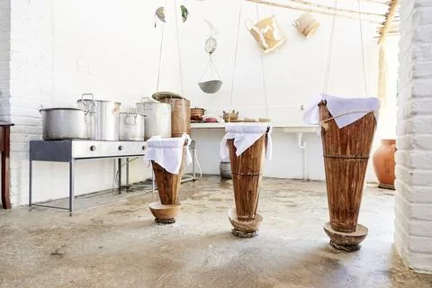 Workshop where handmade paper is made with natural fibers. Stock Photos