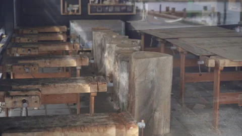 Workshop. Woodworking workshop. Overall plan. Denmark. Stock Footage 202315161