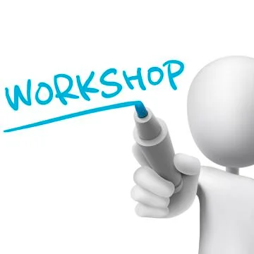 Workshop word written by 3d man 스톡 일러스트