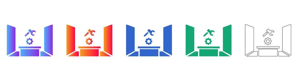Workshop Workbench Icons with Tools and Gear Stock Illustration