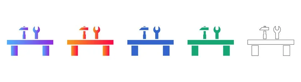 Workshop Workbench Tool Icon Set Stock Illustration