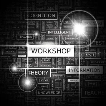 WORKSHOP WORKSHOP. Concept illustration. Graphic tag collection. Wordcloud... Stock Photos