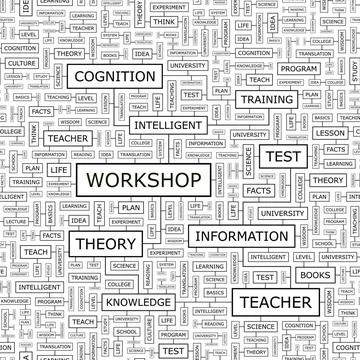 WORKSHOP WORKSHOP. Seamless pattern. Word cloud illustration. Copyright: x... Stock Photos