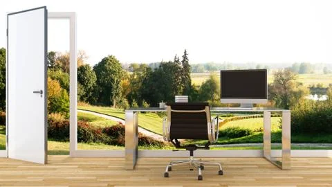 Workspace and garden view for artwork-3D Rendering Stock Illustration