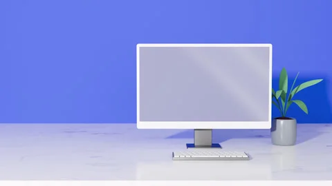 Workspace animation. 3d render, realistic minimal design. Computer monitor 库存影片 281792936
