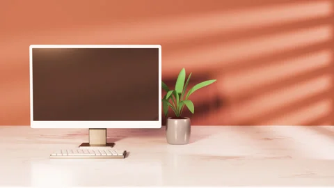 Workspace animation. 3d render, realistic minimal design. Computer monitor Stock-Footage 284667117