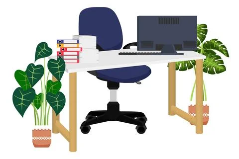 Workspace with armchair table desktop Stock Illustration