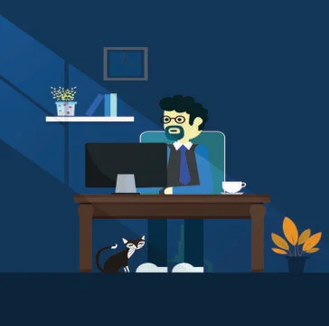 Workspace background man interior icons dark decoration Stock Illustration