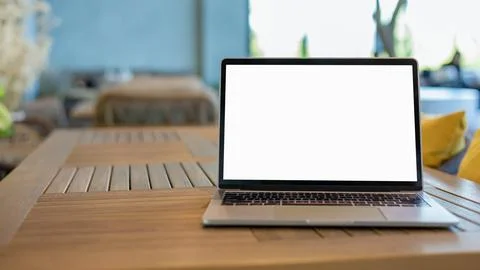 Workspace background new project on laptop computer with blank copy space s.. Stock Photos