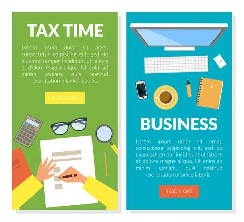Workspace Banner with Objects Rested on Desk Top View of Table Vector Template Stock Illustration