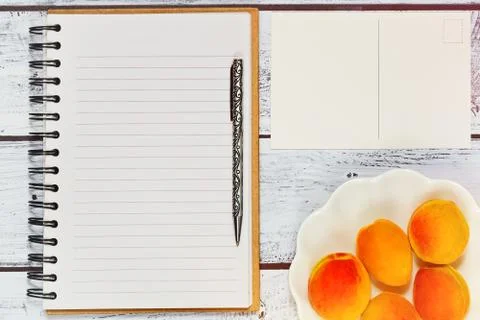 Workspace with blank notebook concept Stock Photos