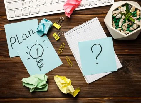 Workspace with blank notebook, keyboard, office supplies Stock Photos