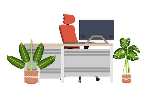 Workspace with chair and table pc Stock Illustration