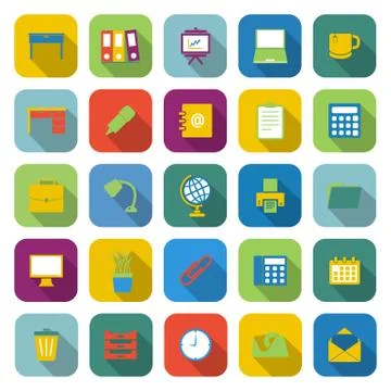 Workspace color icons with long shadow Stock Illustration