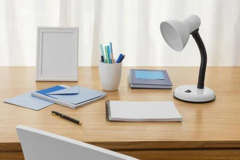 Workspace composition with notebook 1. High quality and resolution beautiful Stock Photos
