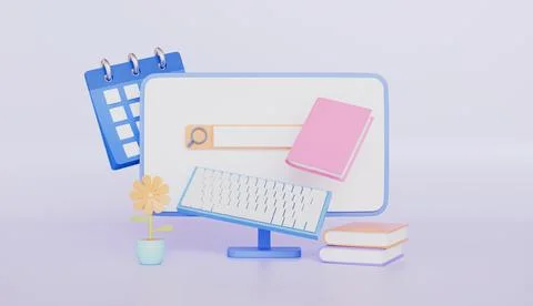 Workspace with computer and books, Desktop computer, Configure, Web Repair イラスト素材