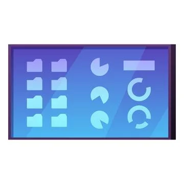 Workspace on computer screen flat vector, folder files, analysis round diagram 스톡 일러스트