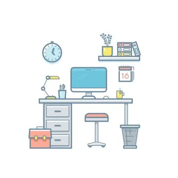 Workspace with computer, vector interior イラスト素材