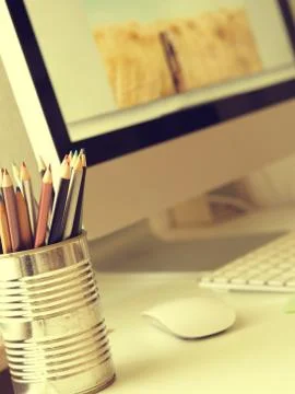 Workspace of a creative Stock Photos