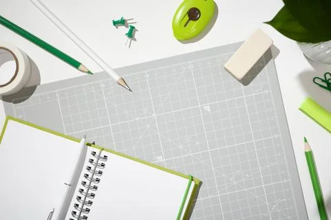 Workspace for creative projects, back to school, or office supply concept. Co Stock Photos