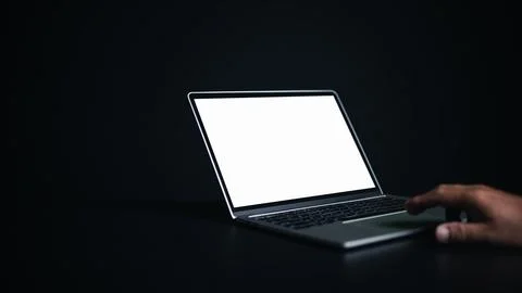 Workspace dark background new project on laptop computer with blank copy sp.. Stock Photos