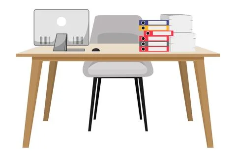 Workspace design with armchair table folder file isolated Stock Illustration