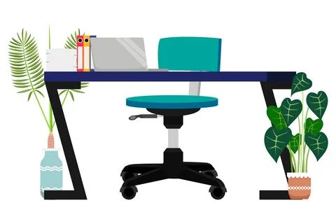 Workspace design with chair table desktop laptop Stock Illustration