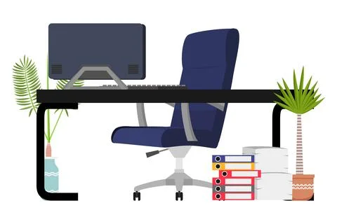Workspace design with chair table desktop pc Stock Illustration