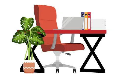 Workspace design with chair table pc desktop Stock Illustration