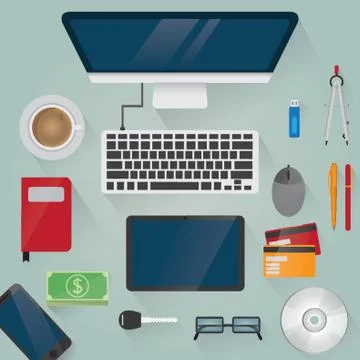 Workspace design flatlay Stock Illustration