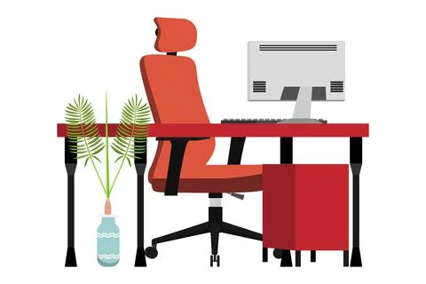 Workspace design with pc chair table desktop Stock Illustration
