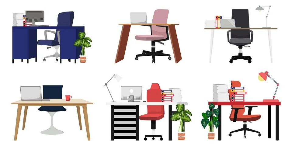 Workspace design set for freelancer Stock Illustration