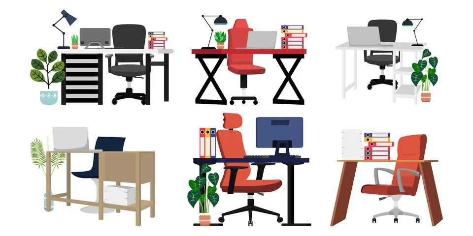 Workspace design set Stock Illustration
